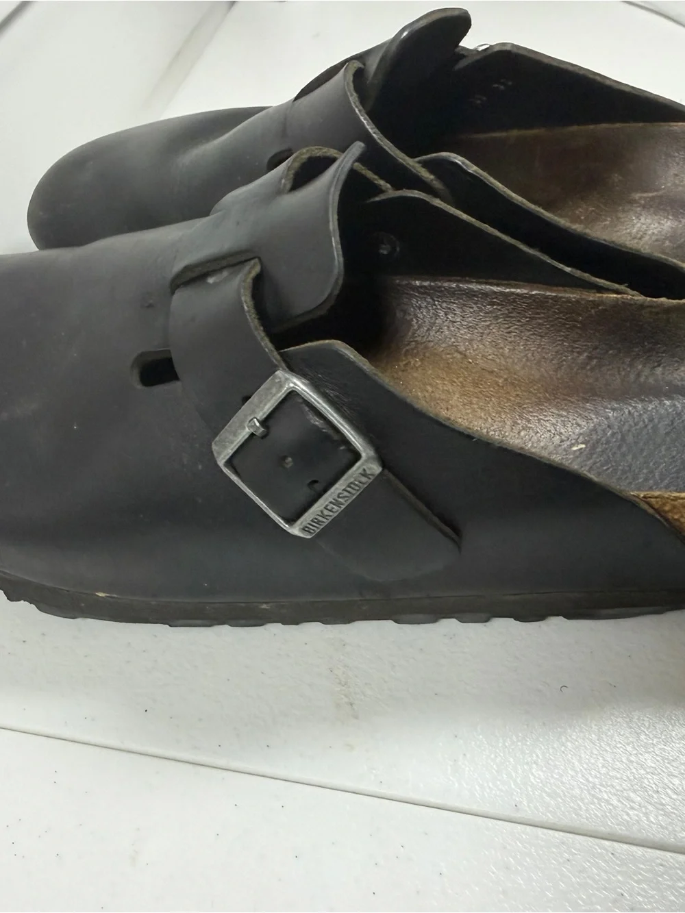 Birkenstock Boston Black Leather Slip-On Clog with Buckle size EU 44 US 10.5-11